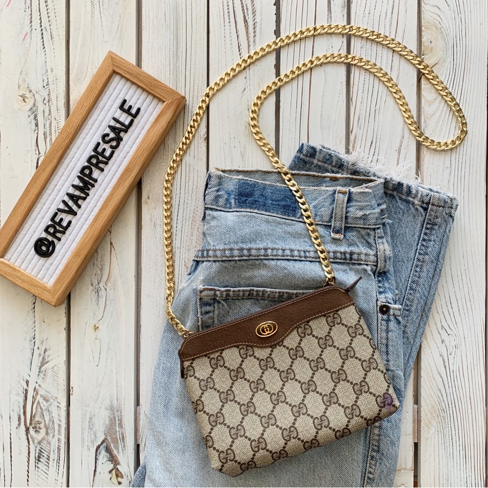 VINTAGE GUCCI GG BROWN MONOGRAM CANVAS SMALL CROSSBODY BAG ACCESSORY COLLECTION